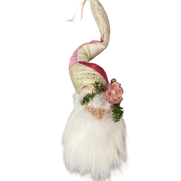Vintage Old World Santa Head Face Ornament Jester Clown Victorian Floral Glitter - Picture 1 of 7